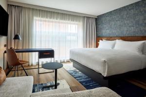 斯特拉斯堡Residence Inn by Marriott Strasbourg的配有一张床和一张书桌的酒店客房