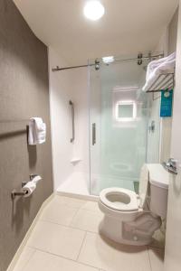 杰汉奈杰汉奈哥伦布机场春季山丘套房的一间带卫生间和玻璃淋浴间的浴室