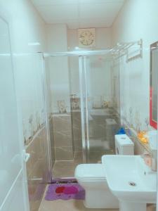 吉婆岛卡巴中央民宿的带淋浴、卫生间和盥洗盆的浴室