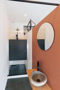 奥德纳尔德Vakantiehuis Vélolit的一间带卫生间和镜子的浴室