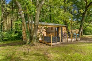 南安普敦Ivy Cottage Holiday Cabins的树林里的木头小屋