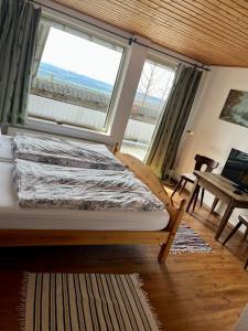阿伦贝格祖尔布格斯查克餐厅酒店的一间卧室设有一张床和一个大窗户