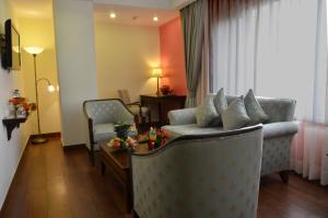 兰奇拉克萨罗瓦尔普奥特克拉恩斯酒店的客厅配有沙发和桌子