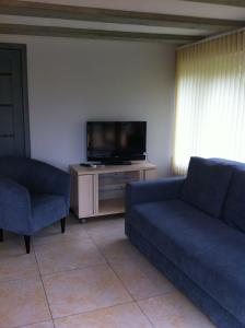 SkulteMiera osta atpūtai Skultē Garāža的客厅配有2张蓝色沙发和电视