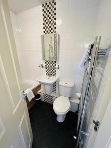 迪斯伯里Heath Cottage Hotel的一间带卫生间和水槽的小浴室