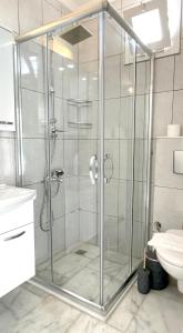 卡斯Ozy Apart Bayındır的浴室里设有玻璃门淋浴