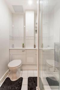 泰恩河畔纽卡斯尔Stunning Flat by Quayside with Balcony!!的白色的浴室设有卫生间和淋浴。