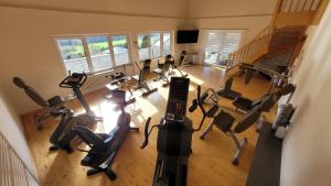 拉姆BayVista, die Bayerwald Lodge的享有健身房的顶部景色,设有跑步机和健身自行车