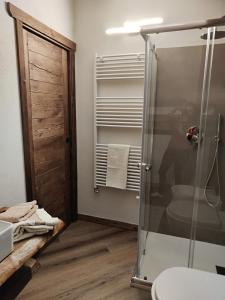 艾马维尔A casa da Elide的带淋浴、卫生间和盥洗盆的浴室