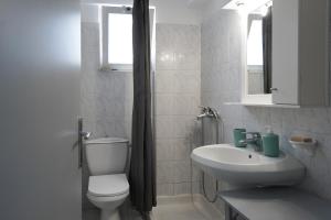 马斯蒂查里Amvrosia Apartments的一间带卫生间、水槽和窗户的浴室