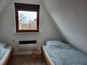 纽哈灵吉塞尔Ferienhaus Yanic的一间卧室设有两张单人床和一个窗户。