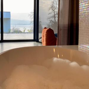 魏勒格Orange Lounge的窗户客房内的浴缸