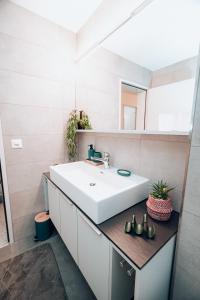菲斯普Central Apartment - culture & nightlife in one的浴室设有白色水槽和镜子