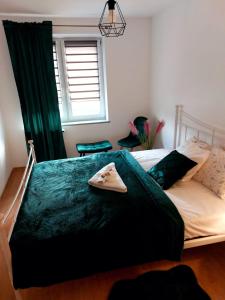 格武霍瓦济Apartament Mar&Mel的一间卧室配有一张带绿毯的床