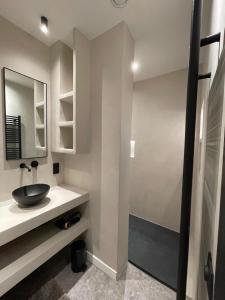 根特3 Bedroom Art-Nouveau Apartment with Free Parking的一间带水槽和镜子的浴室