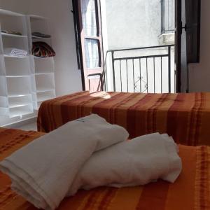 福萨切西亚Casa Titti. Intero Appartamento - Fossacesia的客房设有两张床和一张带窗户的桌子。