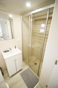 里斯本奥连特DNA公寓的带淋浴和盥洗盆的浴室