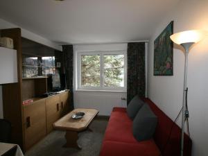 施泰纳赫布伦纳特林瑟斯特5号公寓的客厅配有红色的沙发和桌子