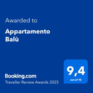 卡尔多纳佐Appartamento Balù的蓝色的屏幕,文本被授予了"flatealerbalil"