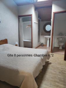 Mauléon2 Gites proche Puy du fou的一间带一张床的卧室和一间带镜子的浴室