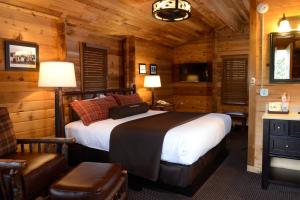 麦金利公园德纳利公园村旅馆的小木屋内一间卧室,配有一张床
