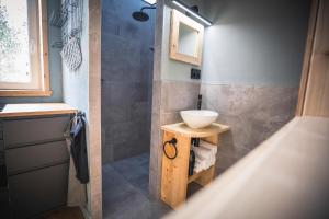 马尔尼茨Tauernlust Outdoor & Relax的一间带水槽和淋浴的浴室