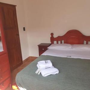 卡奇Lo de Valentino Cabaña的一间卧室配有一张床,上面有两条毛巾