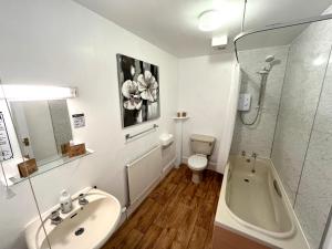 莫法特巴克卢阿姆斯酒店的一间带水槽、浴缸和卫生间的浴室