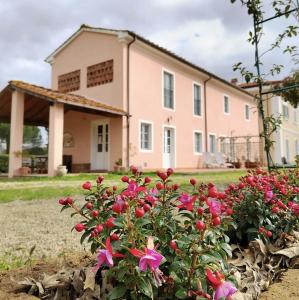 富切基奥Villa Donnola: casa Rosmarino的前面有粉红色花的房子