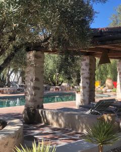 奥伊俄贞Sel d Ailleurs, Atlas Mountain Retreat - adults only的庭院里一个带椅子和树木的游泳池