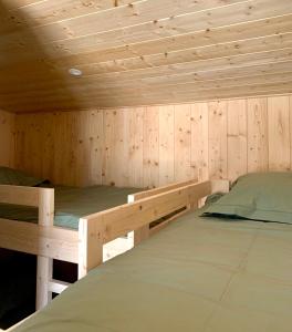 圣阿弗里克La Petite Auberge Insolite的小屋内带两张双层床的客房