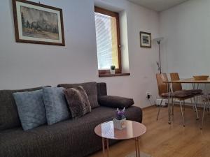 高塔特拉山Apartmán Severanka的客厅配有沙发和桌子