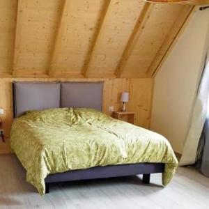 圣伊波利特Gîtes Thirion的一间卧室配有一张带绿色棉被的床