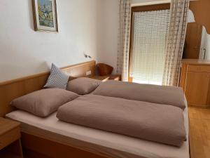圣洛伦佐-迪塞巴托Holzerhof的一张床上有两个枕头的房间