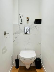 巴斯蒂亚Sognu di Matteu - Bel appartement entièrement climatisé - vue mer, vieux port Bastia的浴室设有白色卫生间和大理石墙壁。