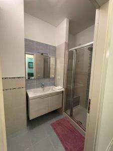 雷卡纳蒂港La Rondine rental apartment的一间带水槽和淋浴的浴室