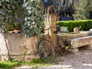 沙托雷纳尔Holiday Home Mas de la Gourmette by Interhome的停在石墙旁边的一辆旧自行车