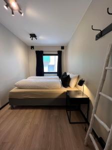 诺托登Notodden Sentrum Apartment NO 11的一间卧室设有一张床和一个窗口