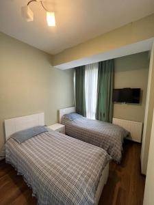 巴库里阿尼Villa Deluxe Premium Apartment 308的小型客房 - 带2张床和窗户