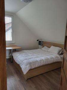 BlatnicaBlatnica Bee494 Apartment的一间卧室配有一张床、一张书桌和一个窗户。