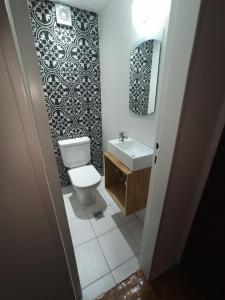 门多萨Departamento en peatonal Mendoza的一间带卫生间和水槽的小浴室