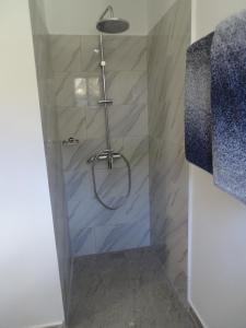 拉斯加勒拉斯BUNGALOWS COLIBRI的浴室里设有玻璃门淋浴