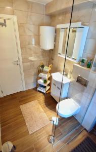 新瓦罗什Ema apartman - Zlatar的一间带水槽和镜子的小浴室