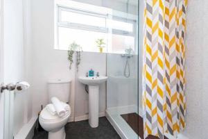 考文垂Kingsway House的浴室配有卫生间、盥洗盆和淋浴。