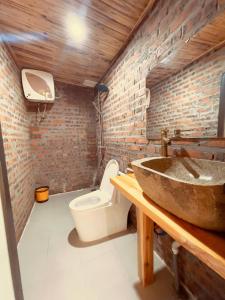 萨帕Cơmlam Eco House的一间带水槽和卫生间的浴室