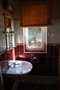 埃格尔玛雅旅馆的一间带水槽和窗户的浴室