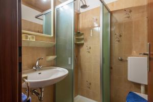 富内斯Appartements Pension Sonia的一间带水槽和淋浴的浴室