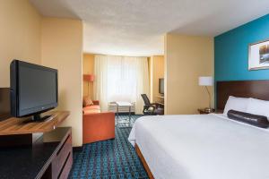 大急流城格兰德莱皮兹费尔菲尔德酒店的配有一张床和一台平面电视的酒店客房