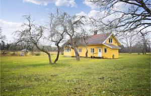 RocknebyGorgeous Home In Rockneby With House Sea View的一片绿地中的黄色房子