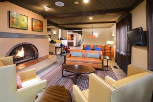 圣达菲圣达菲酒店的客厅设有壁炉和沙发。